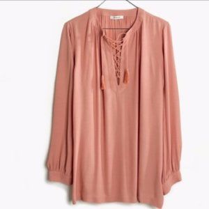 Madewell rose lace up peasant blouse